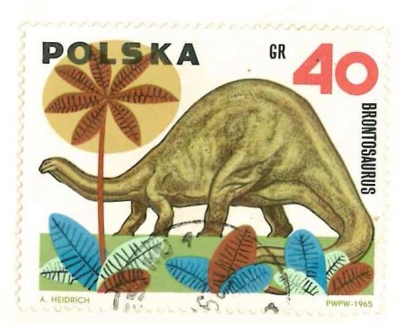Polska (Polish) dinosaur stamp Brontosaurus 1965 